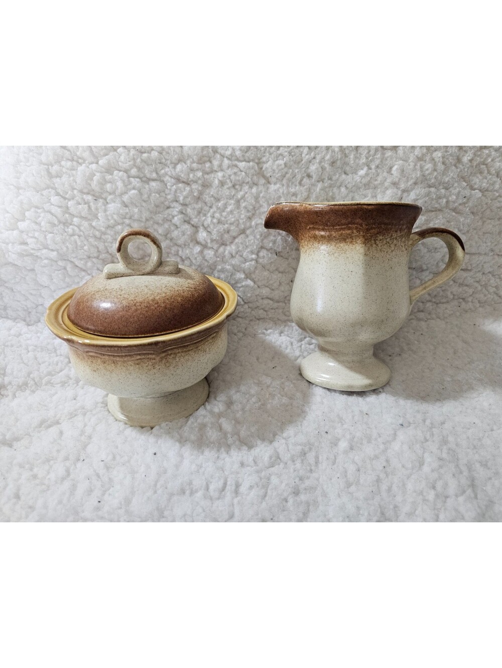 Vintage Mikasa Whole Wheat E8000 Creamer & Covered Sugar Bowl Japan Stoneware